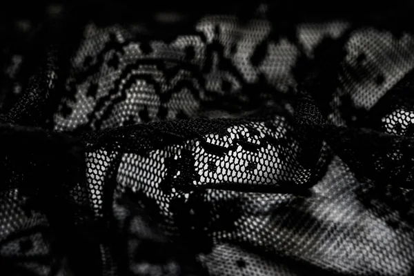 Tekstur renda hitam, latar belakang kain dan tekstil — Stok Foto