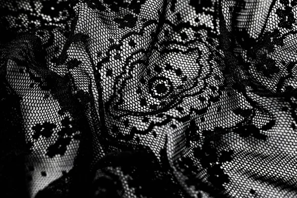 Black lace texture, fabric and textile background — Stock Photo, Image