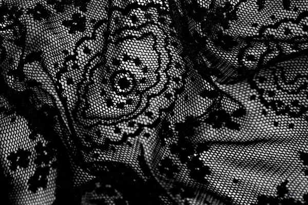 Czarna koronka tekstura, tkanina i tło tekstylne — Zdjęcie stockowe