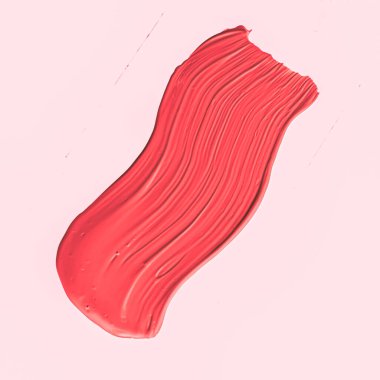 Kırmızı fırça darbesi ya da makyaj lekesi yakın çekim, güzellik kozmetiği ve ruj dokusu