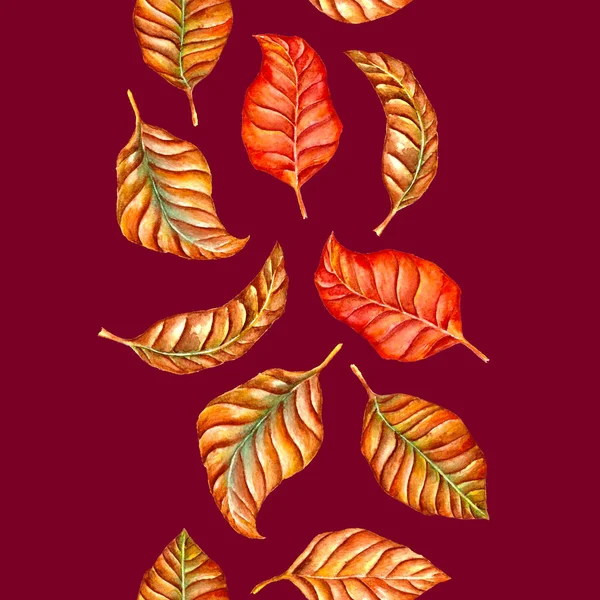 Набор Акварельных Осенних Листьев Бесшовный Узор — стоковое фото