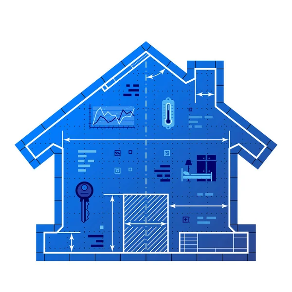 Blaupause Zeichnung Form Eines Haussymbols Silhouette Des Hausbaus Wie Stilisierte — Stockvektor