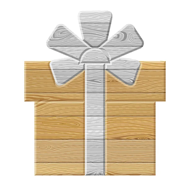 Confezione Regalo Legno Isolata Fondo Bianco Tavole Legno Forma Regalo — Vettoriale Stock