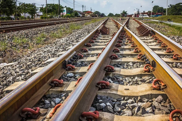 Two railway tracks merge together. — Stock Photo, Image