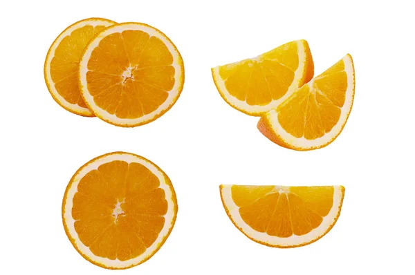 Set of sliced and whole oranges fruits isolated on white backgro — Stock Photo, Image
