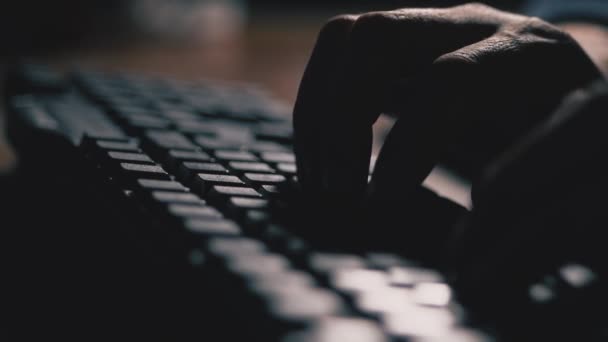 Close-up, male hands typing text on the keyboard. 4K Slow Mo — Stock Video