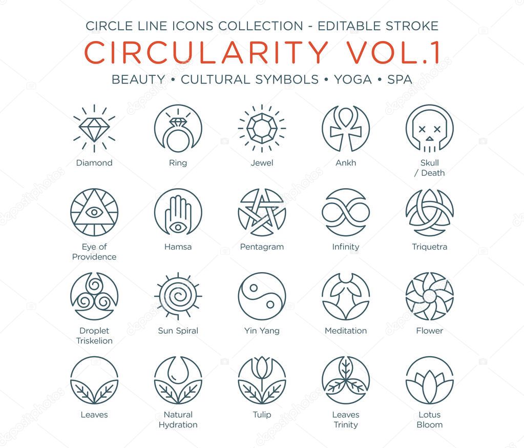 Circle Icons Collection - Beauty, Cultural Symbols, Yoga and Spa
