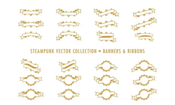 Steampunk Collection Isolated Banners Ribbons — Stock Vector