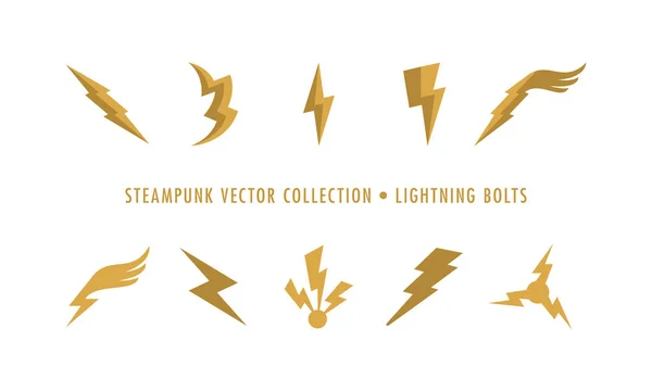 Steampunk Collection Isolated Lightning Bolts — Stock Vector