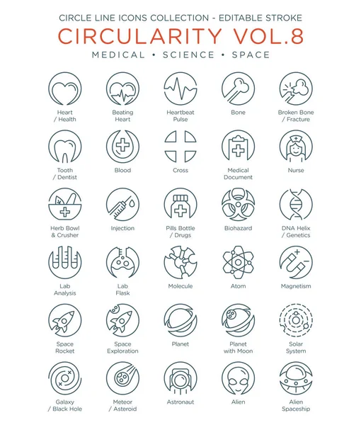 Circle Icons Collection Medical Science Space — Stock Vector