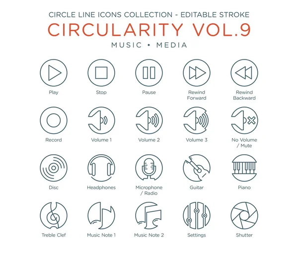 Circle Icons Collection Music Media — Stock Vector