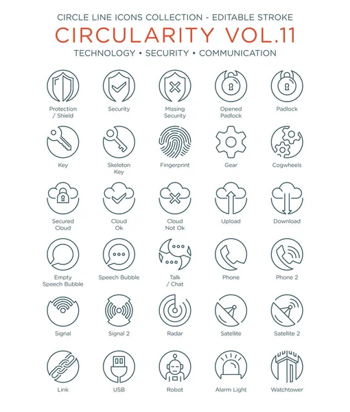 Circle Icons Collection Technology Security Communication — Stock Vector