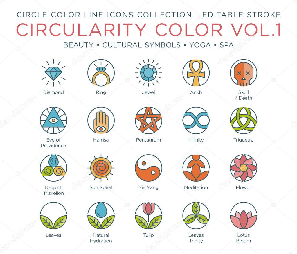 Circle Color Icons Collection - Beauty, Cultural Symbols, Yoga and Spa