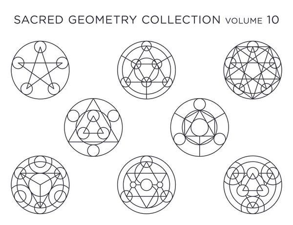 Coleção Vetores Geometria Sagrada Preto Isolado Branco — Vetor de Stock