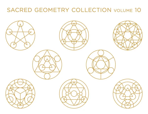 Helig Geometri Vektor Collection Golden Isolerad Vit — Stock vektor