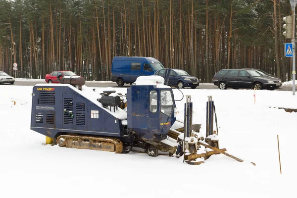 Borisov Biélorussie Février 2018 Puissants Équipements Construction Routière Sur Construction — Photo