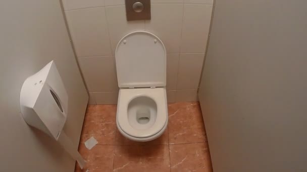 Baño Público Con Inodoro Botón Desagüe — Vídeos de Stock