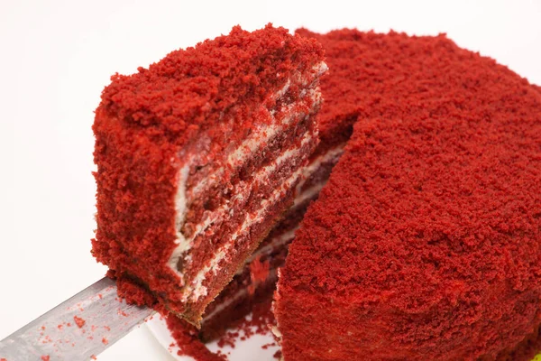 Bright Red Cake Called Red Velvet Isolated White Backgroun — Stock Photo, Image