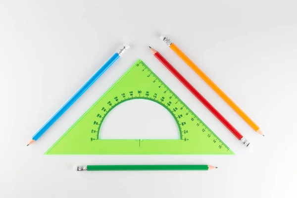 Righello Triangolare Studiare Scuola Isolato Backgroun Bianco — Foto Stock