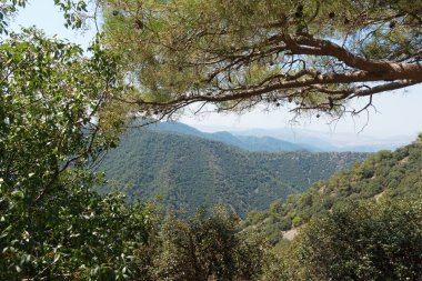Büyük bir dağın yamacında bulunan dolambaçlı dağ yolu.