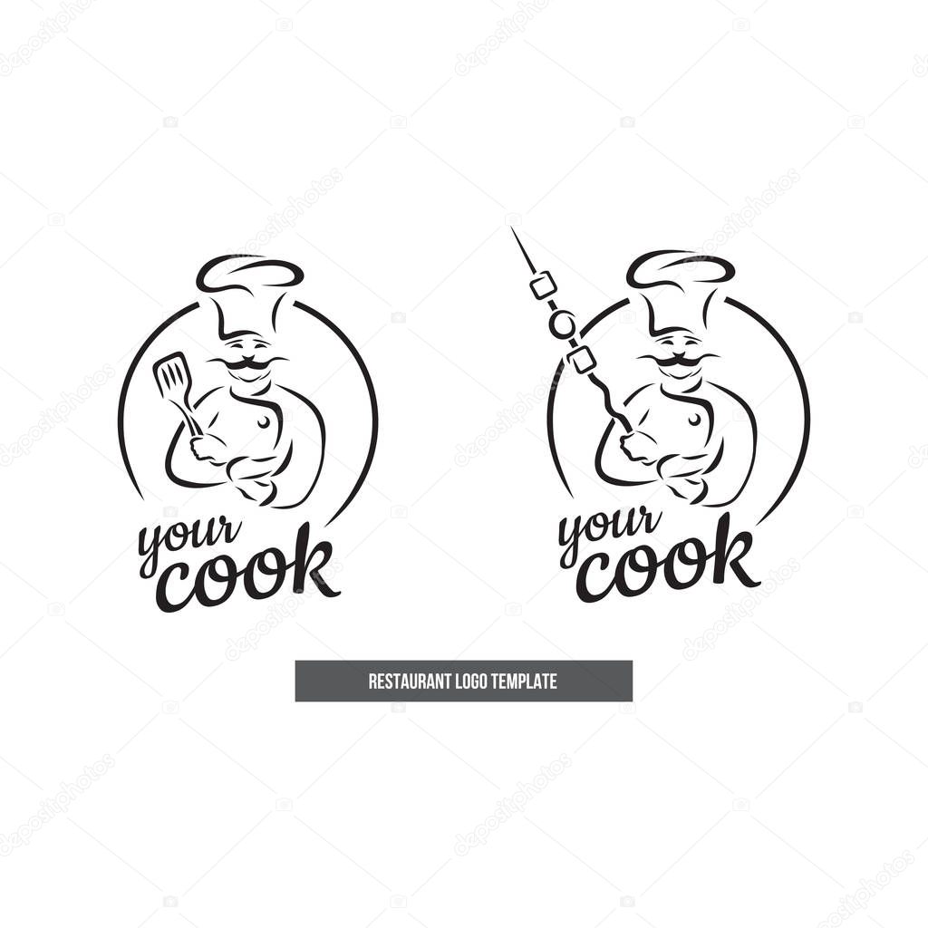 Restaurant logo template, chef with mustache.