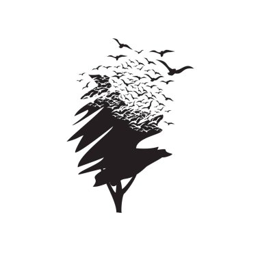 Yıkım etkisi olan bir ağaç. Dağılım. Kuşlar