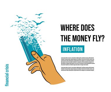 Elinde kredi kartı var. Kredi kartı bir kuş bulutuna dağılıyor. Finansal kriz konsepti.