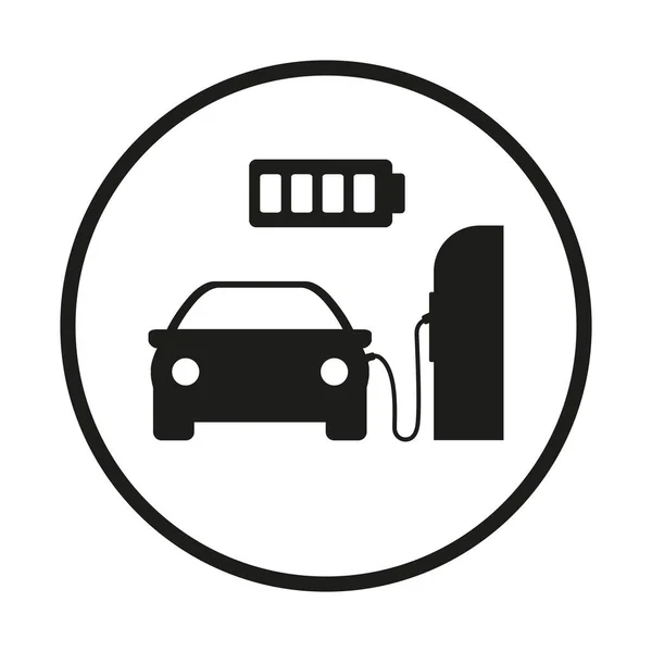 Das Symbol Des Elektrofahrzeugs Das Der Ladestation Des Elektrofahrzeugs Geladen — Stockvektor