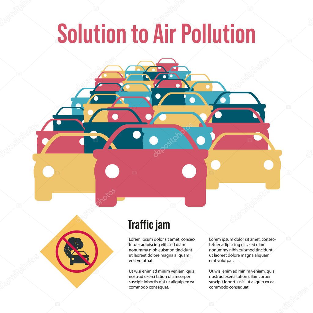Many cars of different colors. Road congestion. Traffic jams. Automotive sharp or pattern. Solution to Air Pollution.