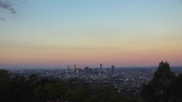 Gün Batımında Coot Tha Dağı Ndan Brisbane City Manzarası Queensland — Stok video