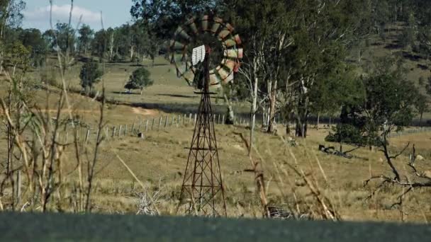 Molino Viento Rústico Campo Queensland Australia — Vídeos de Stock