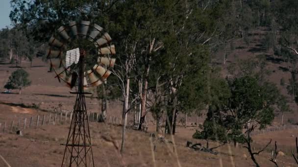 Queensland Avustralya Kırsalında Rustik Yel Değirmeni — Stok video