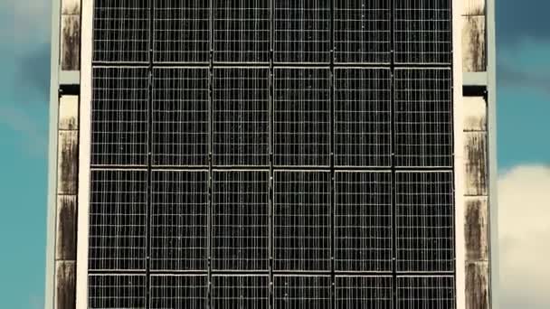 太陽光の中の大きな太陽電池パネルのグループ — ストック動画