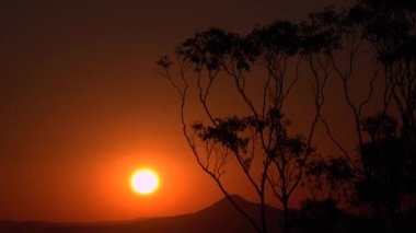 Queensland'deki Tamborine Dağı'nın Knoll Bölümünden gün batımında manzara.
