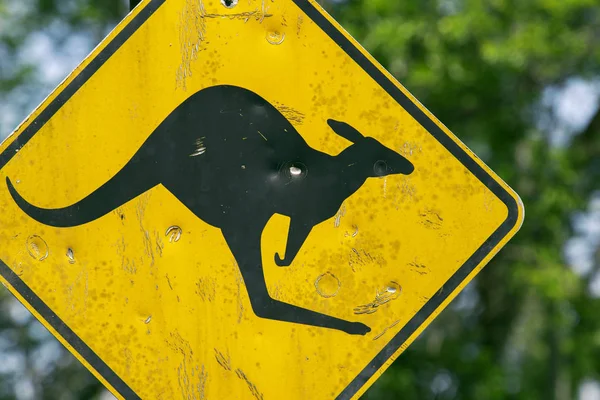 Damaged kangaroo warning sign — Stock Photo, Image