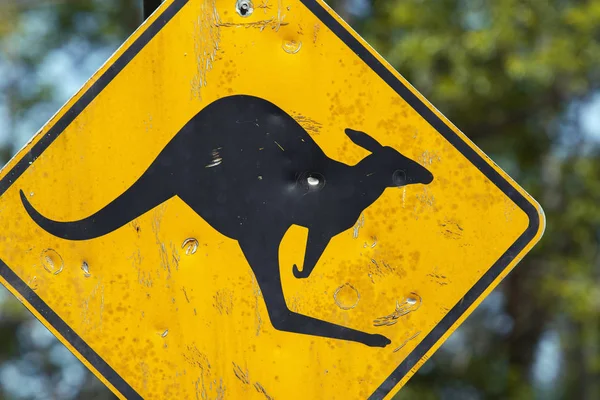 Damaged kangaroo warning sign — Stock Photo, Image