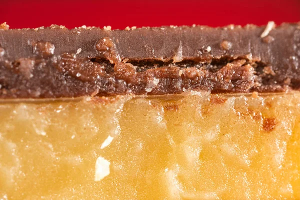 Detailed Closeup Macro Photo Chocolate Caramel Slice — Stock Photo, Image
