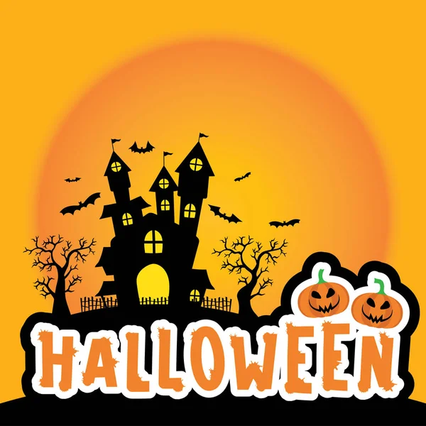 Cute Halloween Sticker Element Silhouet Kasteel Pompoen Ghost Dode Boom — Stockvector