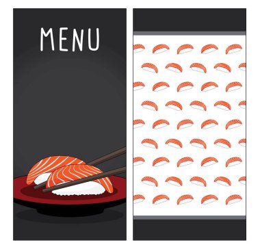 vektör somon suşi set, Japonya gıda.