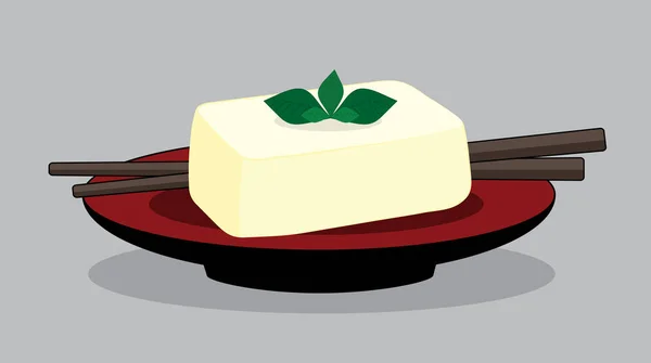 Kırmızı plaka, soya peyniri Japonya tarzı yemek çubukları ile yumurta tofu. Japon yemekleri.