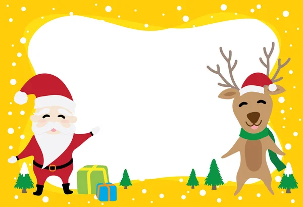 Noel Baba ve Noel gün Ren geyiği hakkında bir grafik çizgi kenarlık
