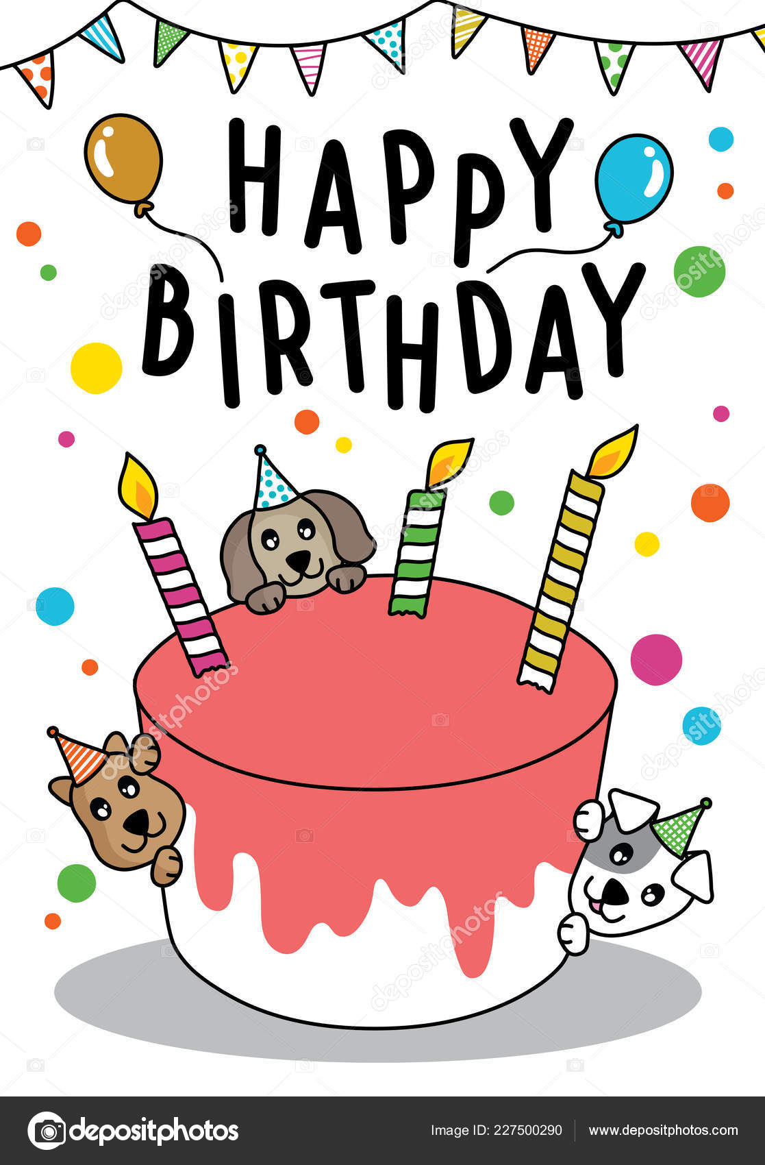 Download Vector Doodle Cute Cat Dog Cake Happy Birthday Card Have ...