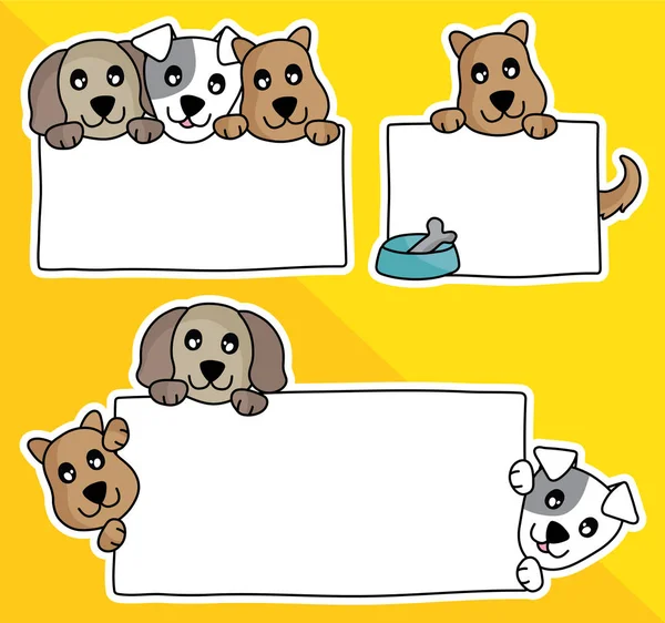 vektör çizim karikatür köpek boş işareti tutmak ve metin için yer.