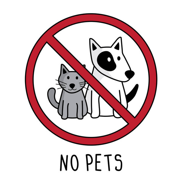 vector no pets symbol sign. doodle hand drawing. no cat and dog isolated on white background.