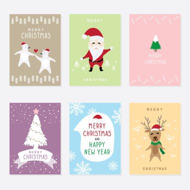 vektör grafik karikatür kart hakkında neşeli Noel ve mutlu yeni yıl ayarla