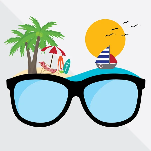Vector Graphic Glasses Concept Travel Journey Summer Beach Creative Design — Stock Vector