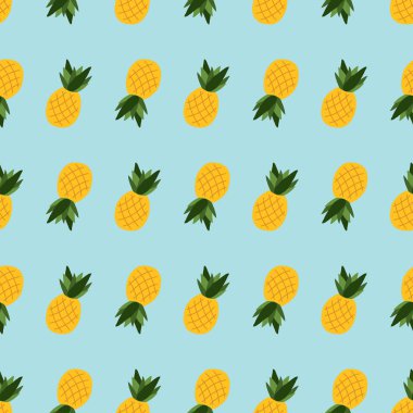 Mavi arka plan üzerinde dikişsiz desen ananas