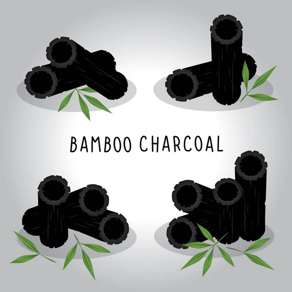 set vektör illüstrasyon bambu kömür beyaz arka plan üzerinde izole