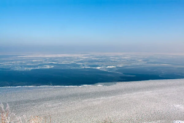 Paisaje Invernal Mar Congelado Horizonte Niebla Espacio Para Texto — Foto de Stock