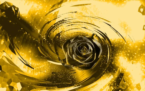 Gold abstract background with black rose